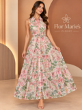 Sarisa Vestido Maxi  Floral Verde Claro