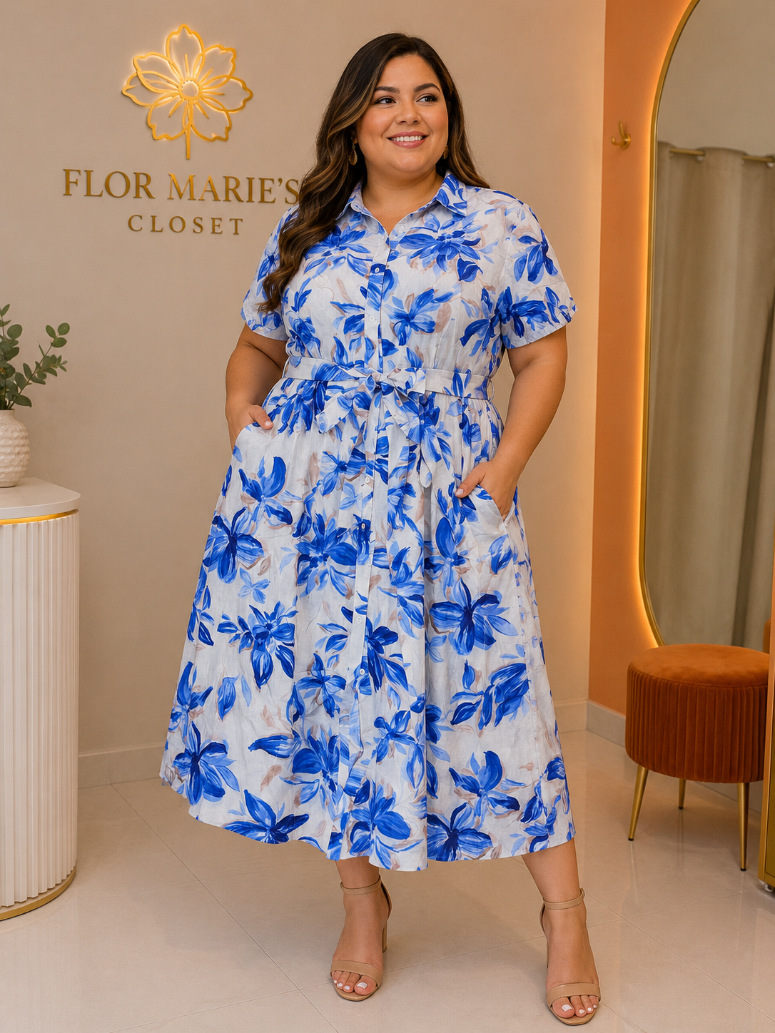 Vestido Camisero Floral Azul
