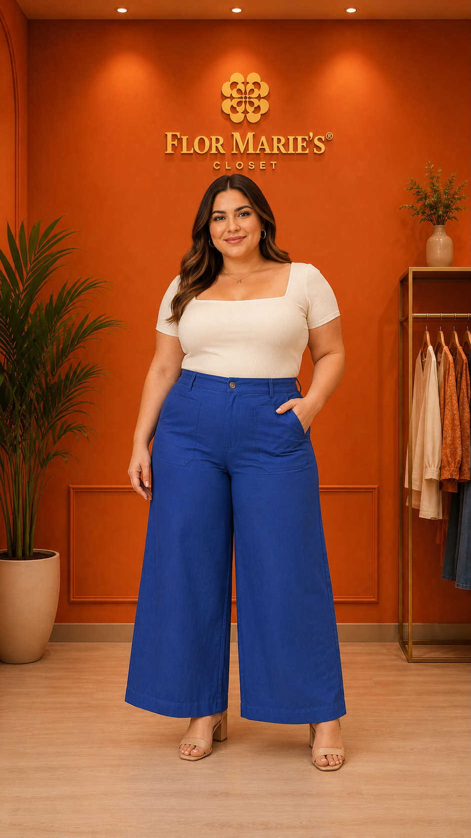 Pantalón Plus Size Palazzo Azul Rey Tiro Alto / Tallas Grandes para Mujer en Panamá