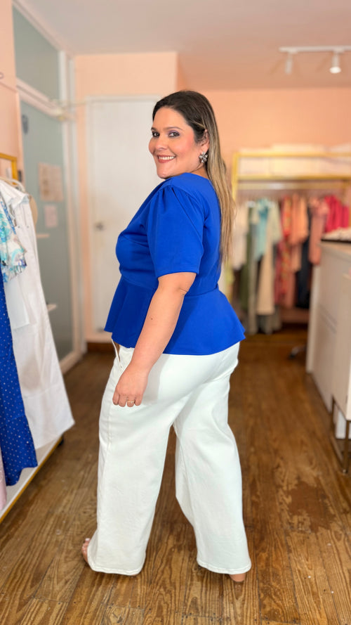 Blusa Azul Rey Peplum para Mujer | Blusa Elegante y Femenina en Panamá
