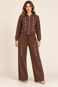 Conjunto Deportivo Elegante moca con Capucha y Botones Dorados