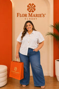 Blusa Plus Size Celeste de Botones con Cuello Clásico/Camisa Elegante para Mujer Curvy en Panamá