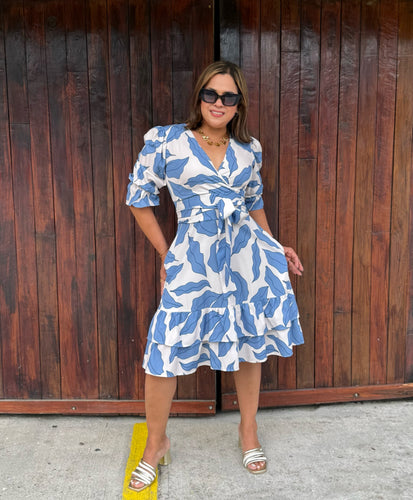 VESTIDO ALICIA BEIGE ESTAMPADO AZUL