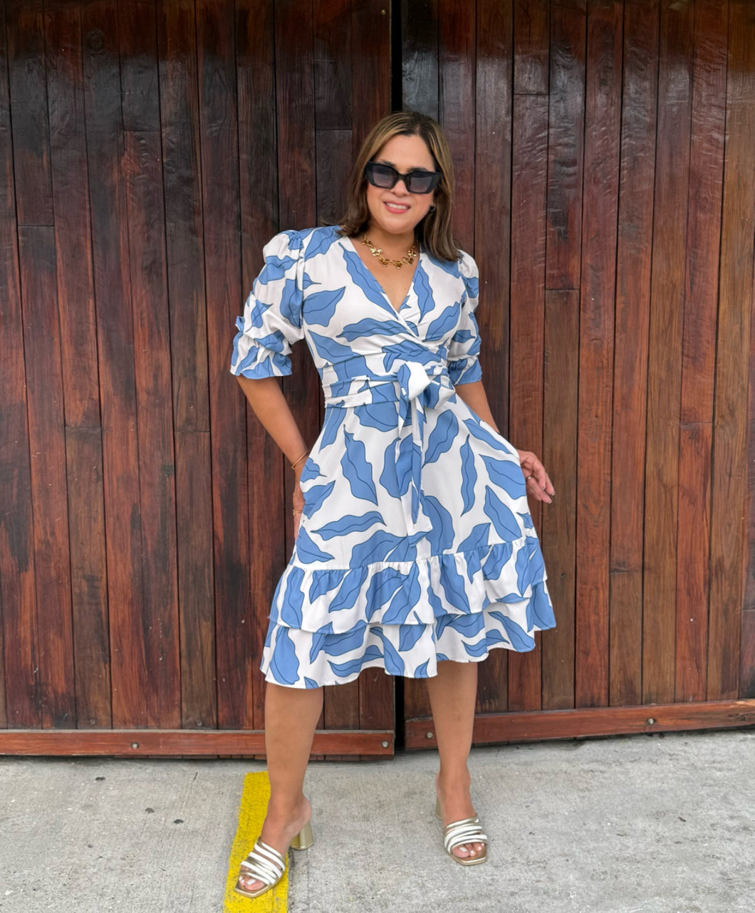 VESTIDO ALICIA BEIGE ESTAMPADO AZUL