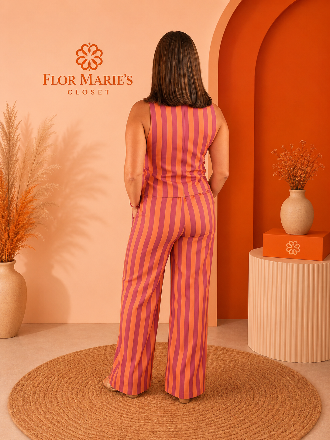 Set Rayas Terracota y Vino para Mujer/Set Plazzo Elegante en Panamá