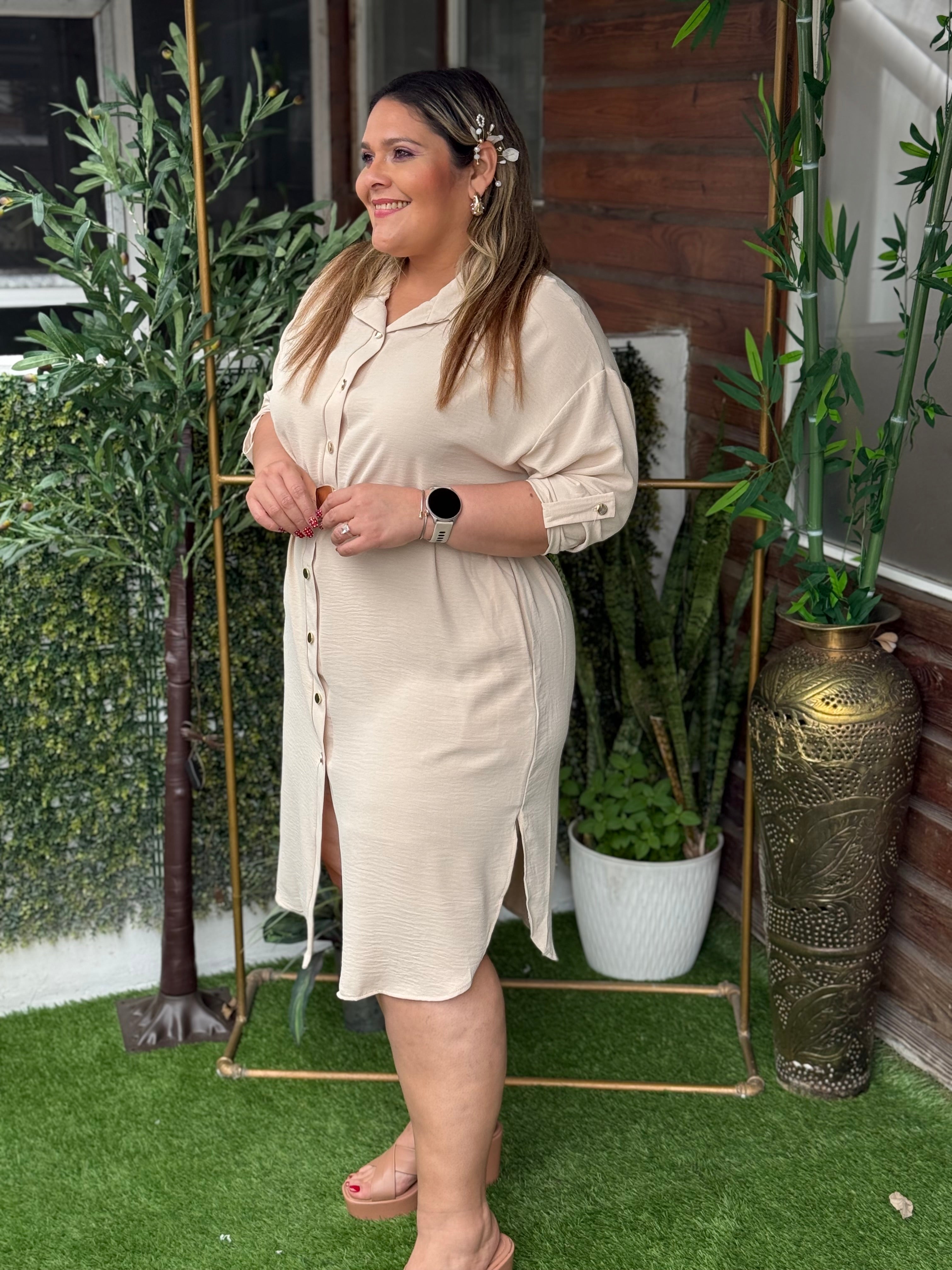 VESTIDO PLUS SIZE LUCIA BEIGE
