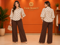 Blusa Beige de Lunares Cafés con Mangas Abullonadas