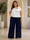 Pantalón Palazzo de Denim Azul Marino con Hebilla Dorada