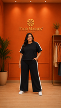 Set Deportivo Plus Size Negro Franjas Crema/ Conjunto para Mujer en Panamá