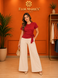 Blusa Roja para Mujer con Lazo Lateral y Manga Corta