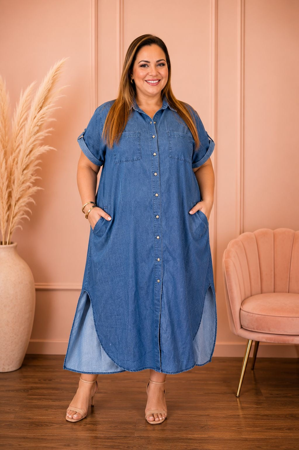 Vestido Camisero Denim para Mujer en Panamá/Vestido Casual Azul Con Botones y Bolsillos