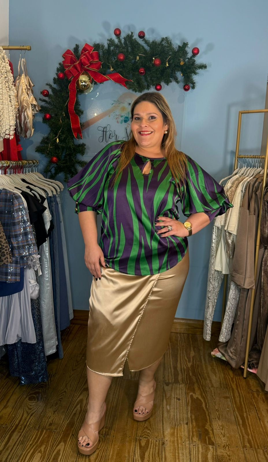 BLUSA PLUS SIZE VERDE CON MORADO