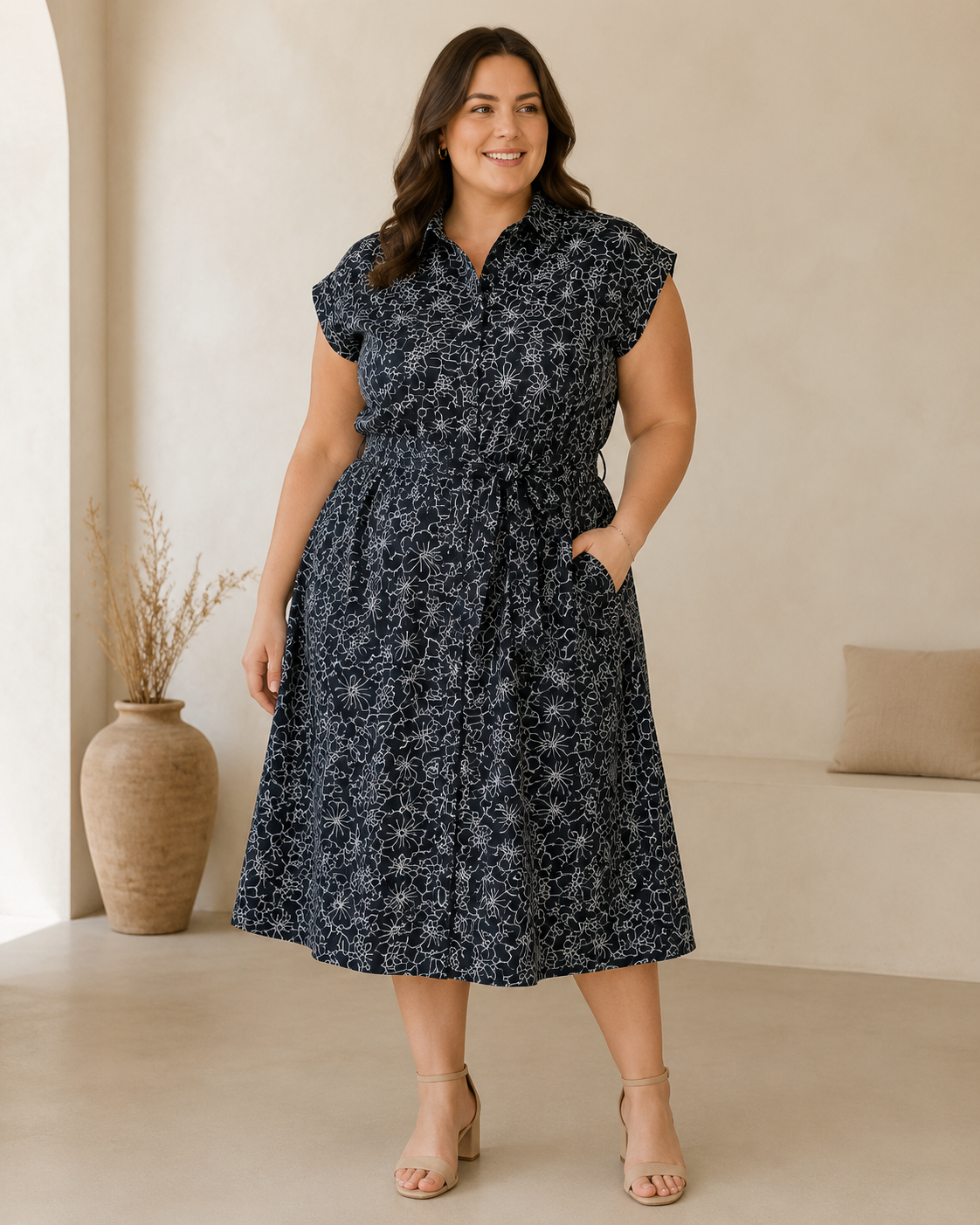 Vestido Midi NEGRO  Floral y Cordón