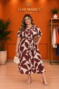 Vestido Plus Size Midi Estampado Botánico con Cinturón