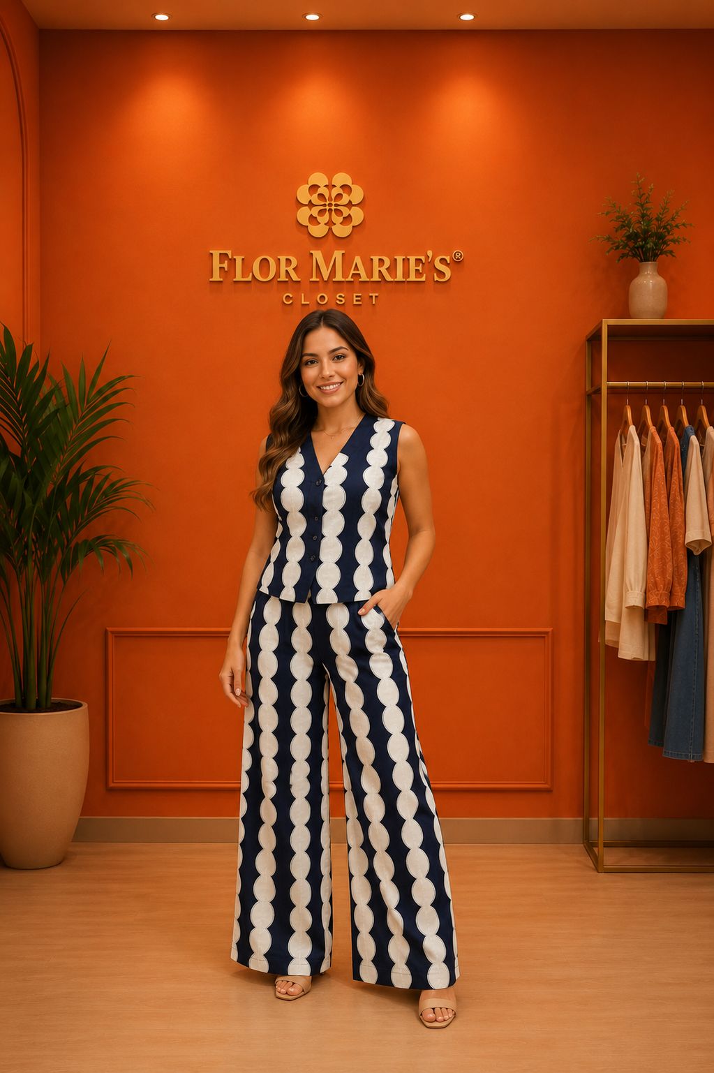 Conjunto de Dos Piezas Chaleco y Pantalón Palazzo Estampado | Ropa para Mujer en Panamá