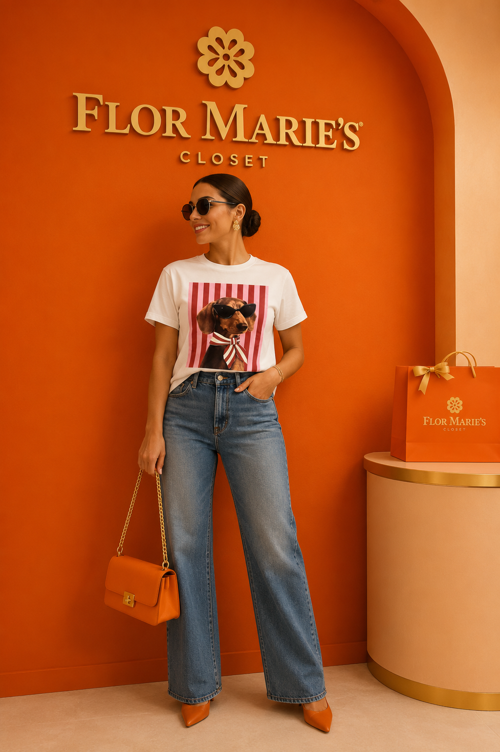 Sarisa Camiseta Blanca Perrito con Lentes de Sol - Playera Estampada Mujer | Boutique Panamá