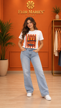 Sarisa Camiseta Gráfica Blanca para Mujer Estampado Sardines
