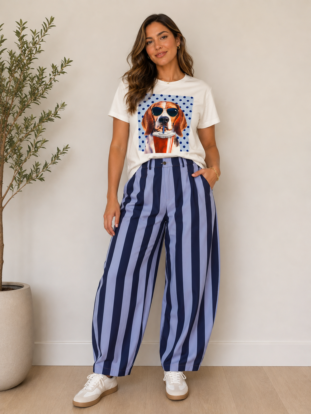 Sarisa Camiseta Blanca con Estampado Gráfico de Perro y Gafas