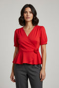 Blusa Roja Elegante Peplum para Mujer con Detalle Floral/ Blusa Formal y Moderna en Panamá