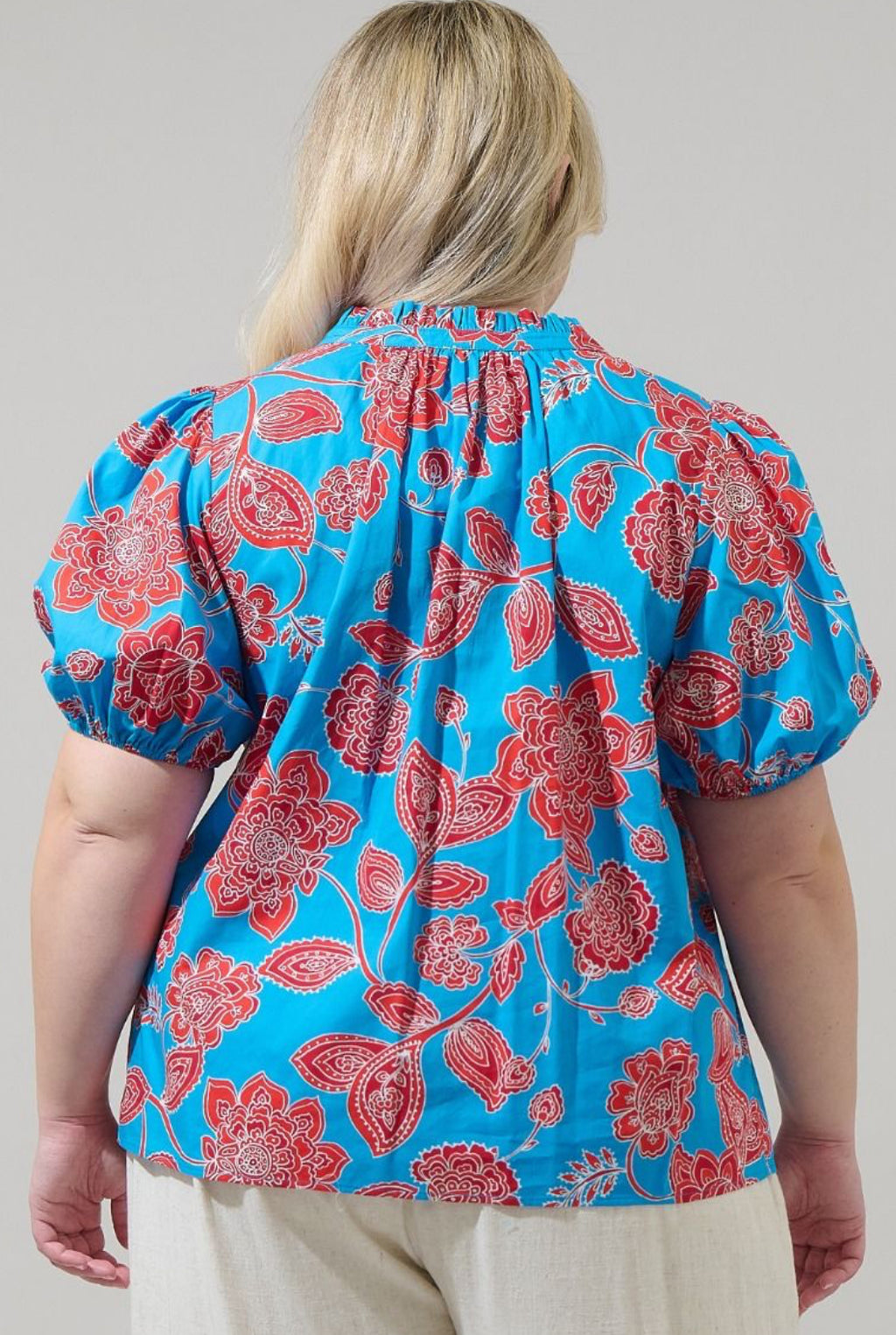 BLUSA PLUS SIZE PAULA AZUL-ROJO