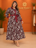 Vestido Midi Camisero Floral con Cinturón y Manga Larga