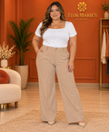 Blusa Blanca Plus Size para Mujer con Escote Cuadrado y Manga Corta