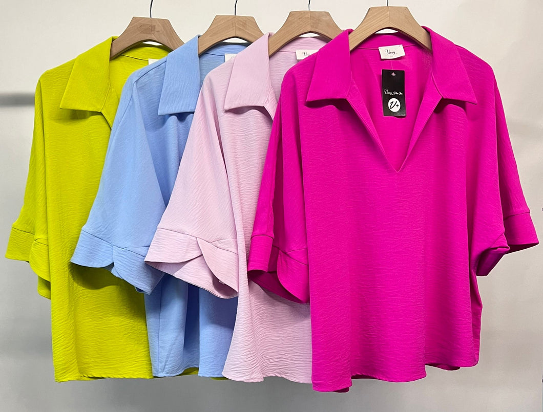 FUSCHIA V-NECK BLOUSE