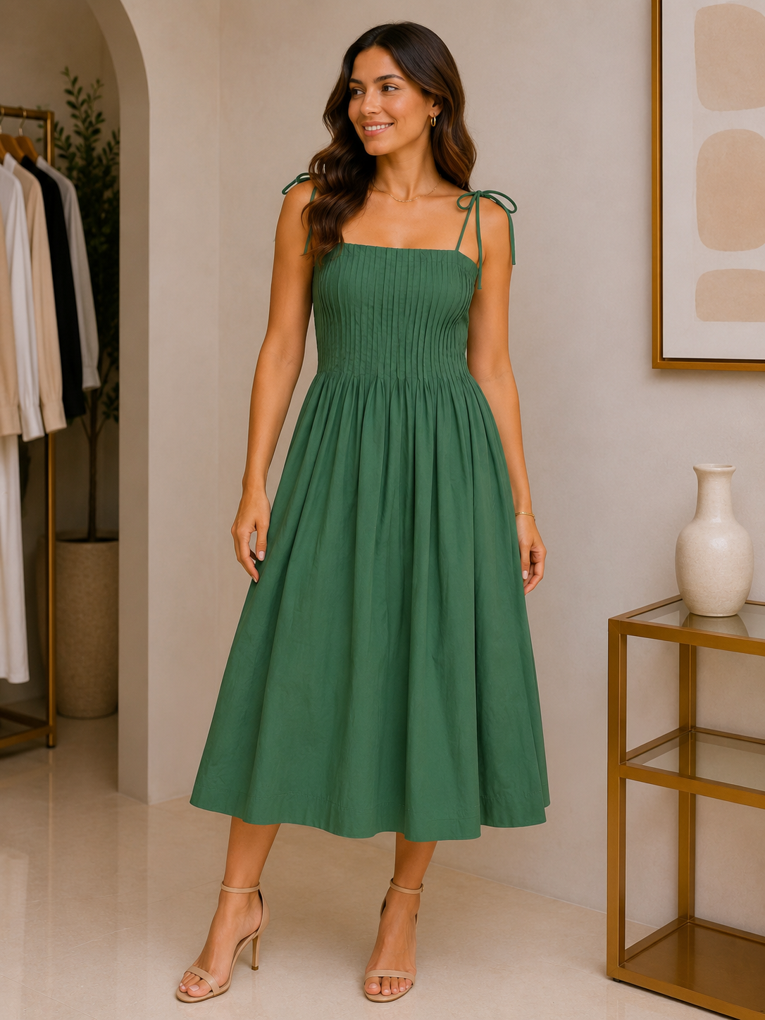 SARISA Vestido Verde Tirantes con Lazo