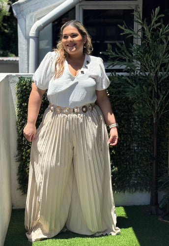 PANTALON PLUS SIZE PLISADO BEIGE