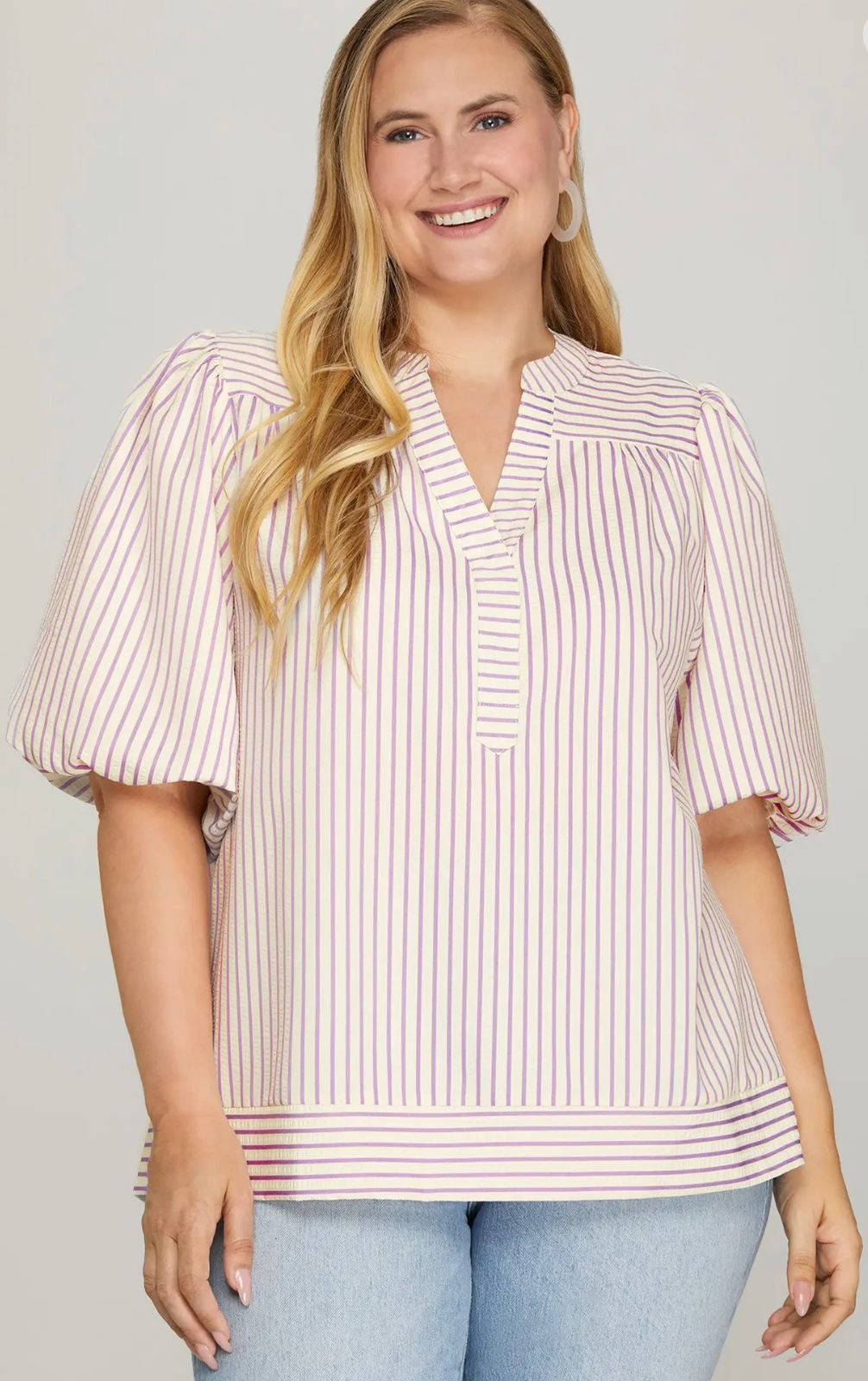 BLUSA A RAYAS LILA PLUS SIZE