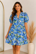 Vestido Floral Azul para Mujer/Vestido Casual Elegante en Panamá