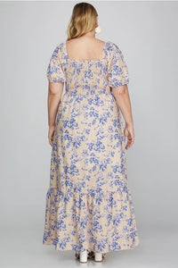 VESTIDO DERLY BEIGE ESTAMPADO AZUL