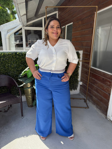 PANTALON AZUL PRETINA BLANCA