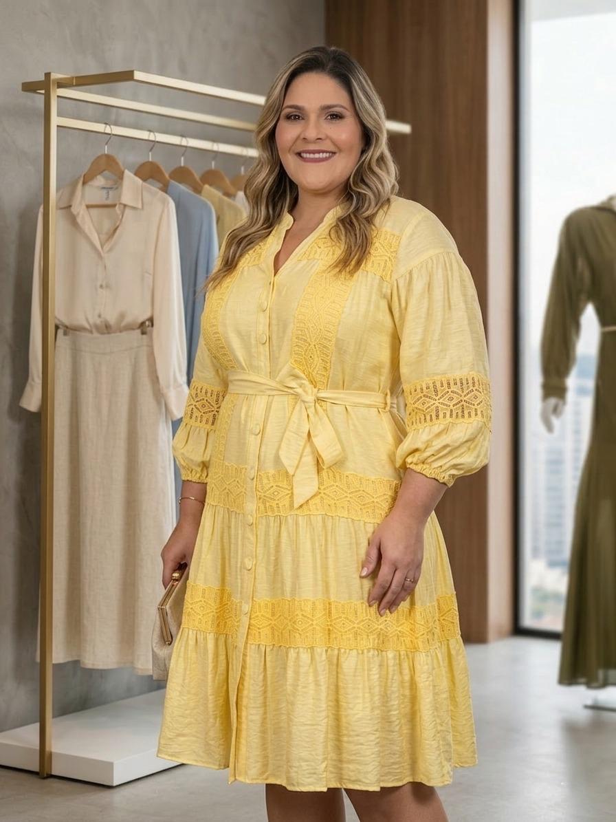 Vestido Amarillo Casual para Mujer con Encaje/Vestido Fresco y Elegante para Dama en Panamá