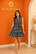 Vestido Midi Estampado de Lunares Blanco y Negro - Sin Mangas - Moda Para Mujer en Panamá