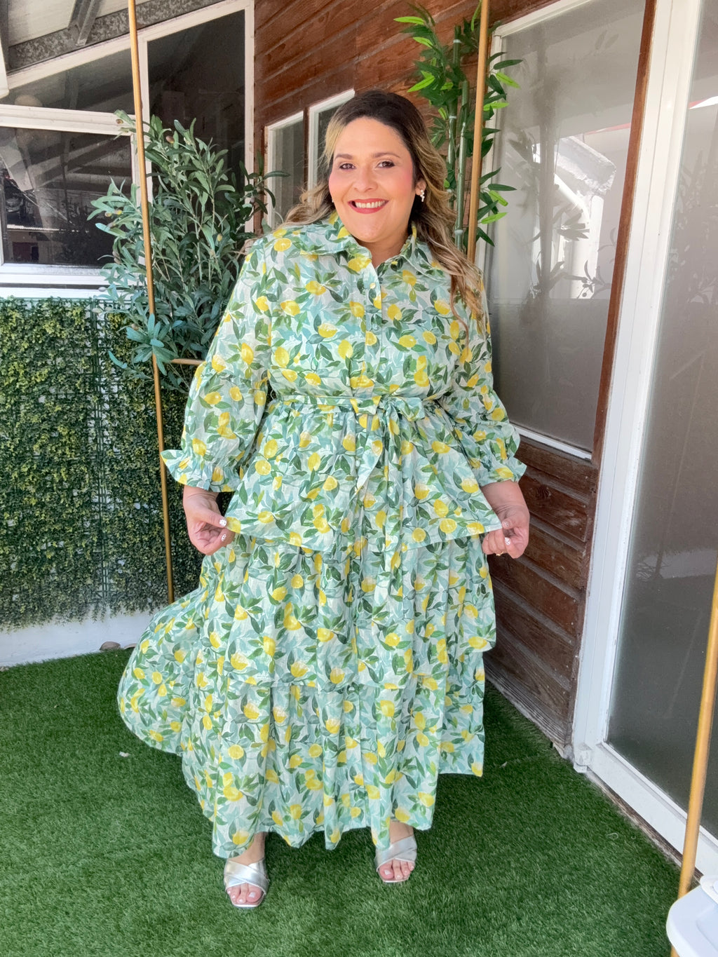 Vestido Plus Size Midi Estampado de Limones para Mujer en Panamá/ Vestido fresco Casual y elegante en panamá