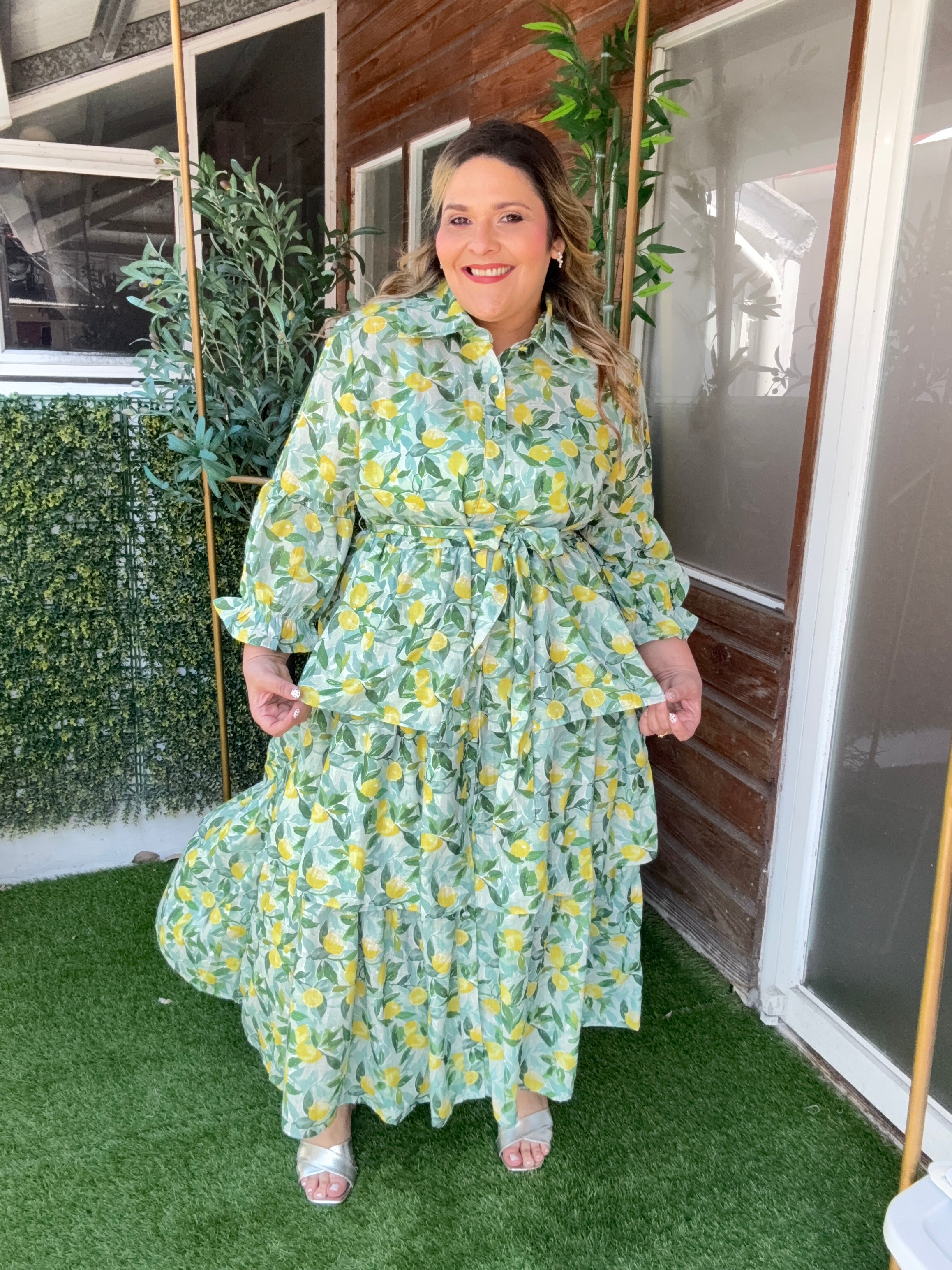 Vestido Plus Size Midi Estampado de Limones para Mujer en Panamá/ Vestido fresco Casual y elegante en panamá