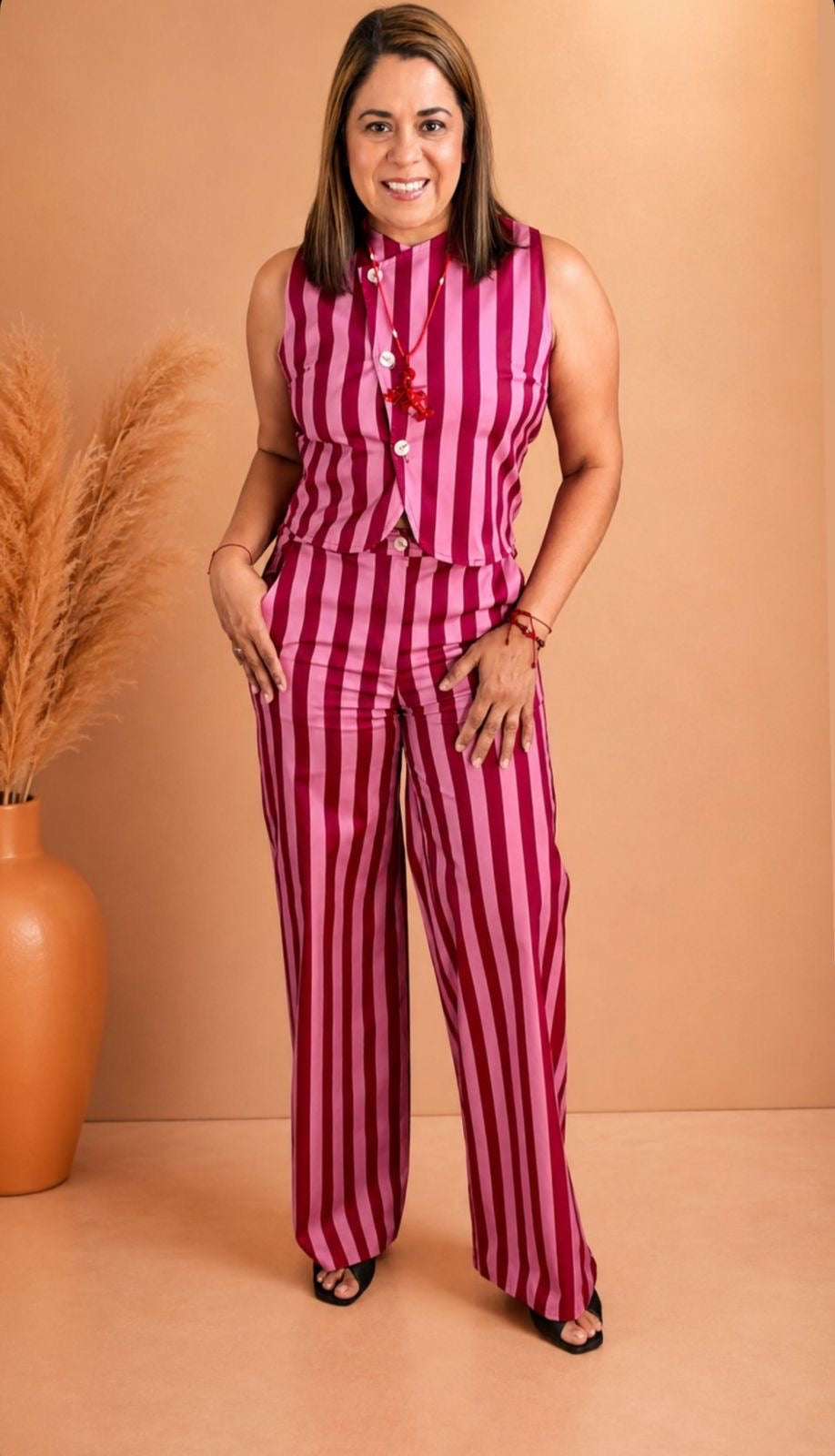Set Rayas Fucsia y Rosa para Mujer/Set Plazzo Elegante en Panamá
