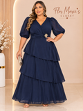 Vestido Azul Plus Size Largo con Broche