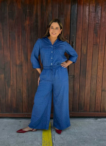 SET AZUL CON BRILLO PLUS SIZE