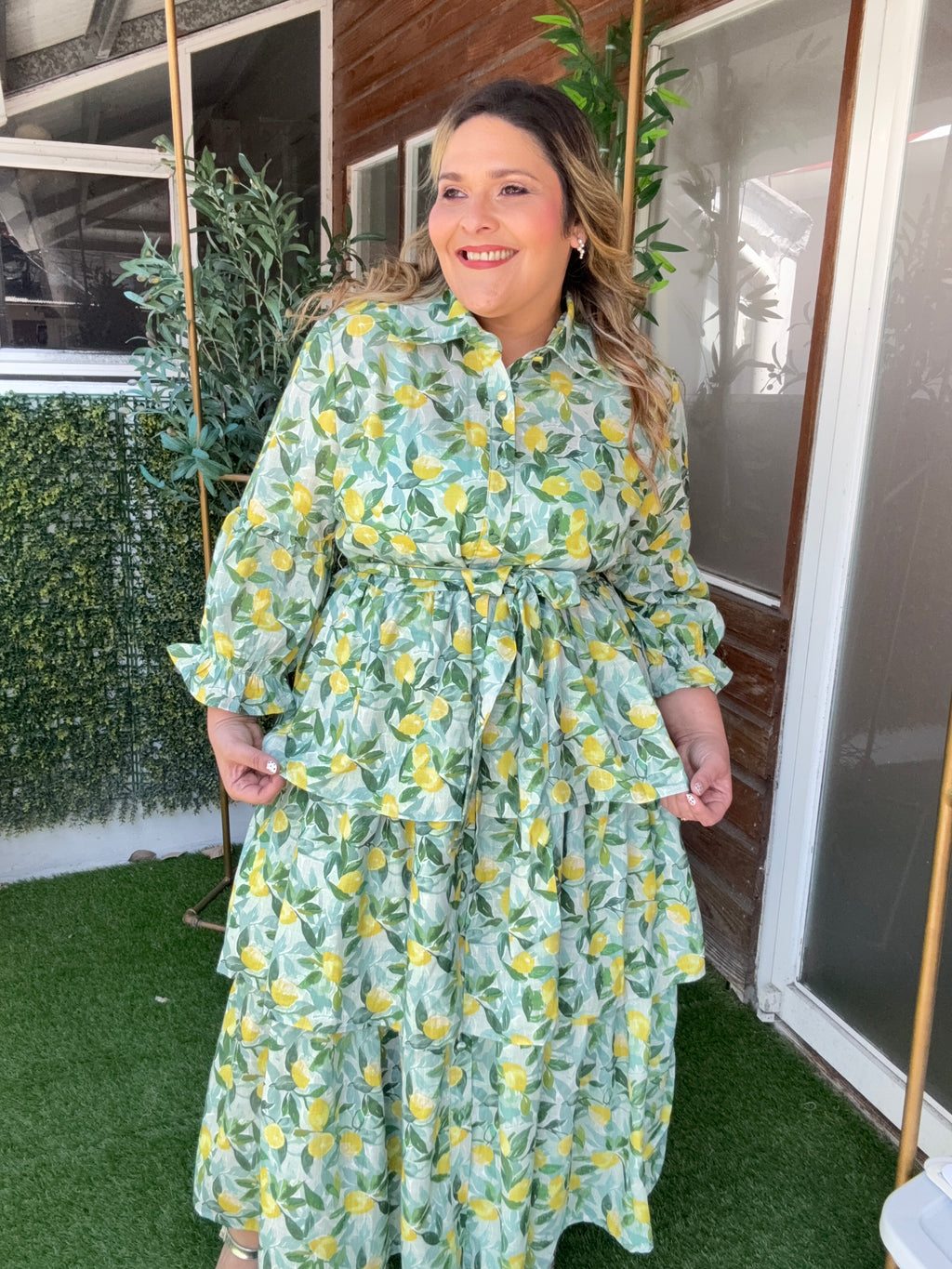 Vestido Plus Size Midi Estampado de Limones para Mujer en Panamá/ Vestido fresco Casual y elegante en panamá