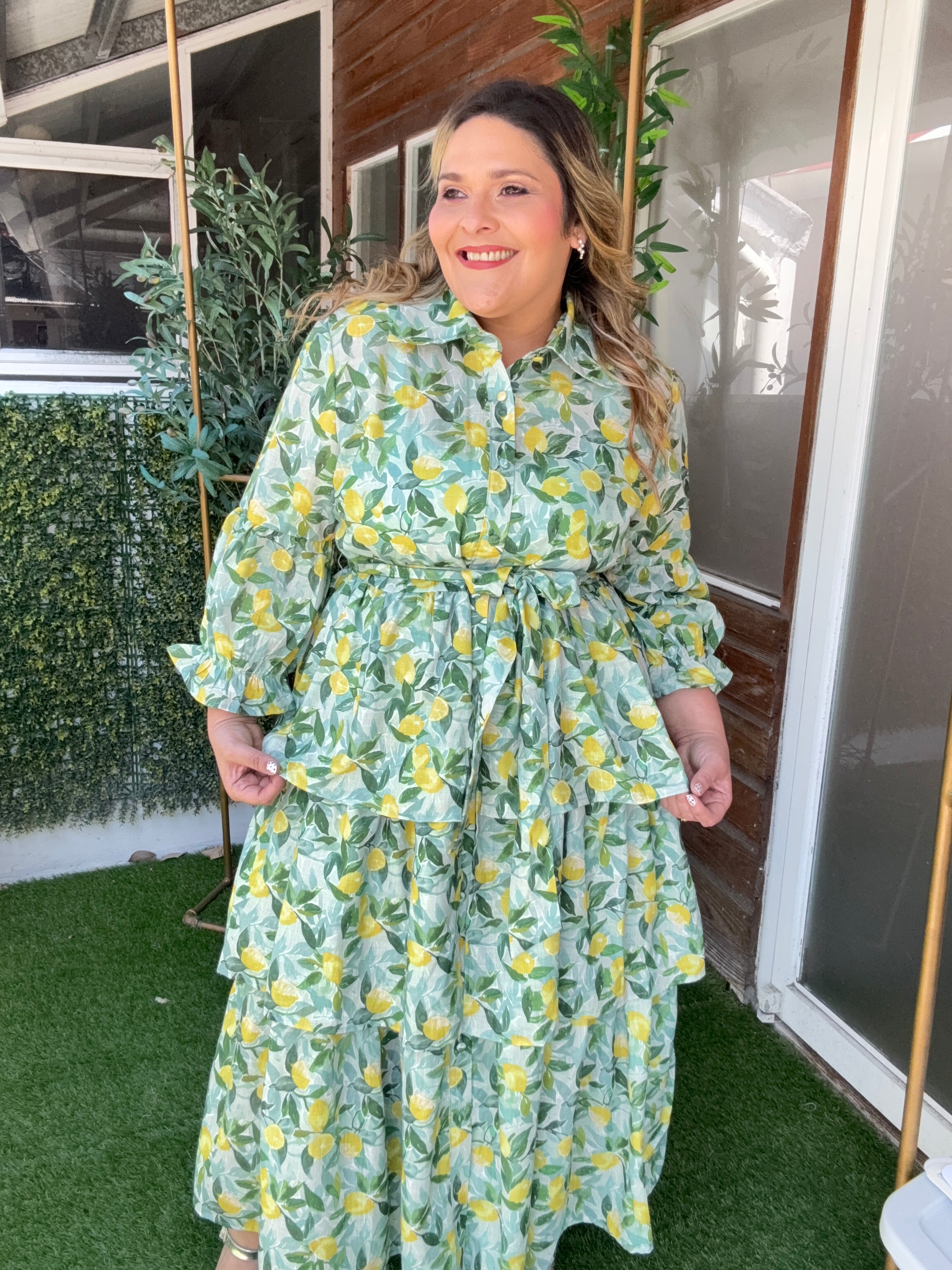 Vestido Plus Size Midi Estampado de Limones para Mujer en Panamá/ Vestido fresco Casual y elegante en panamá