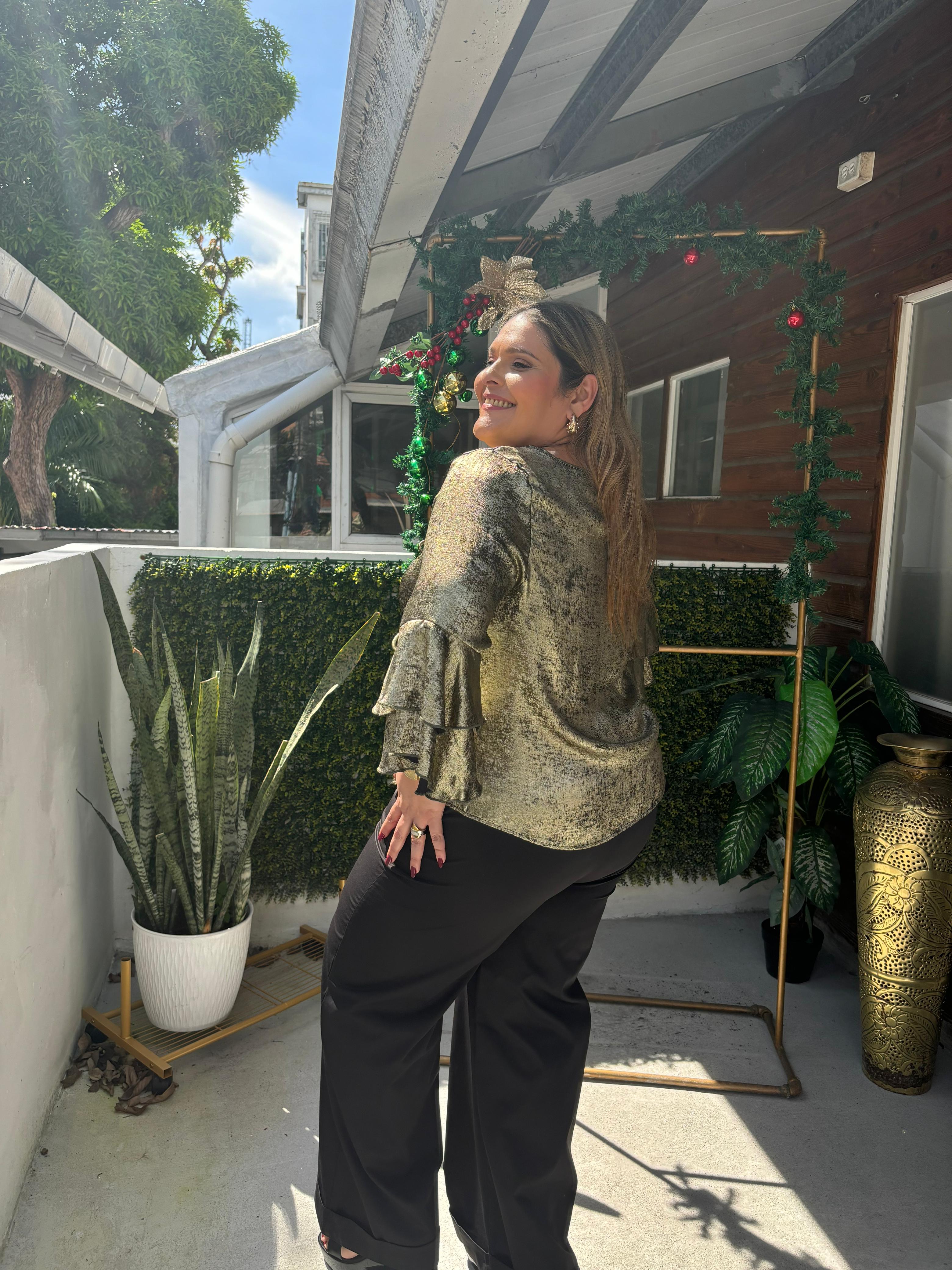 RUFFLE SLEEVES GOLD BLOUSE