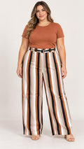 Pantalón Plus Size de Rayas Verticales y Pierna Ancha para Mujer