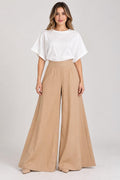 Pantalón Palazzo Beige de Cintura Alta para Mujer