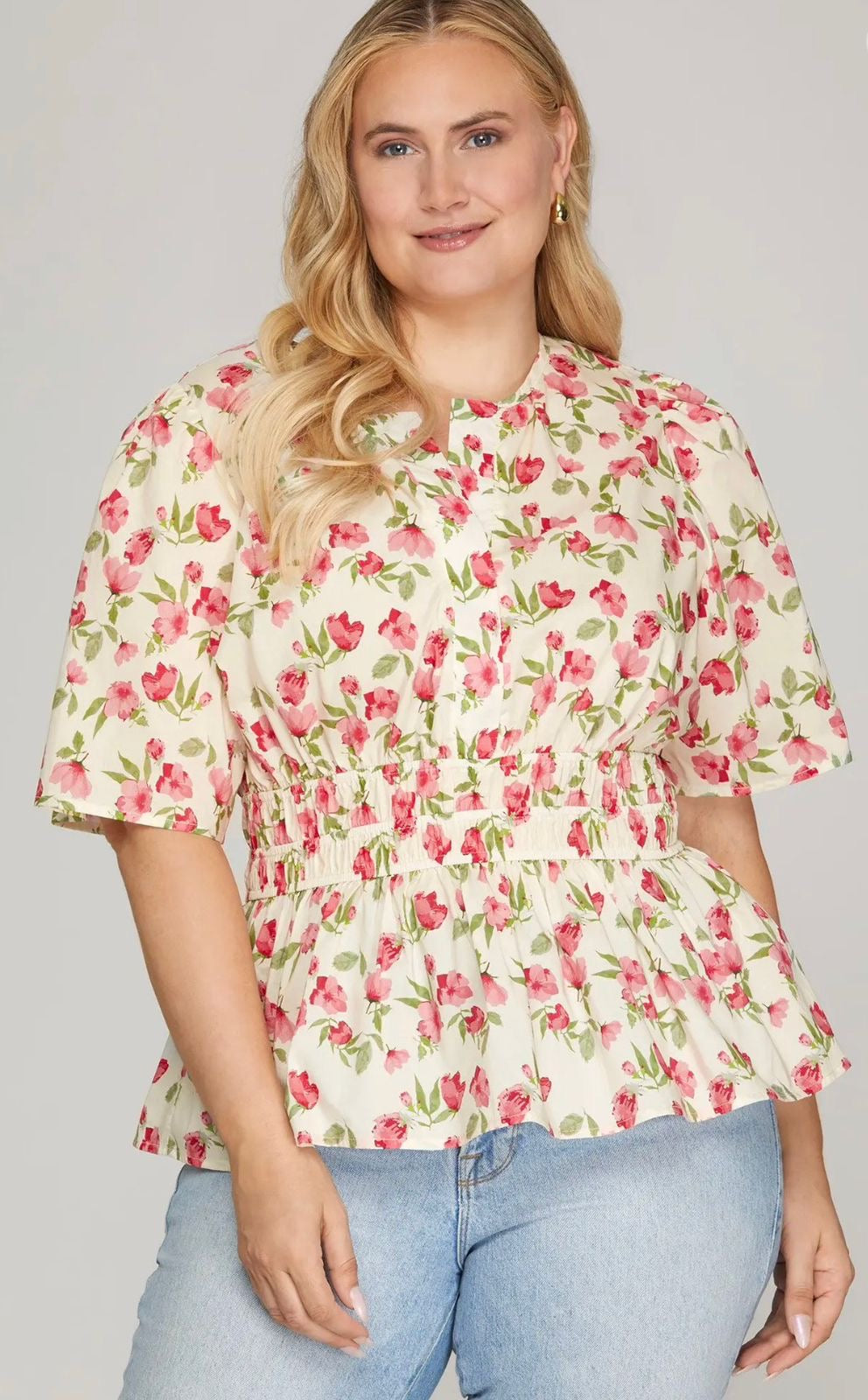 BLUSA FLORAL PEPLUM PLUS SIZE