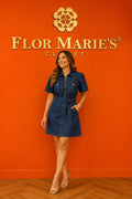 Vestido Denim Corto Cierre Frontal Manga Corta | Flor Marie's Ropa para Mujer en Panamá