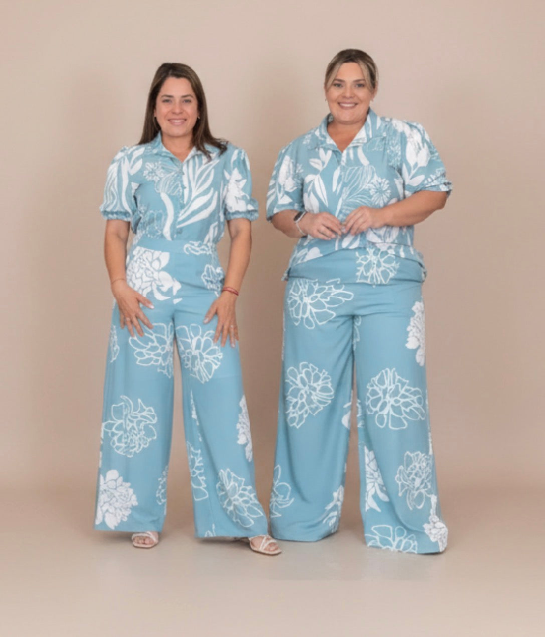 Pantalón Palazzo Azul Estampado para mujer en panamá/Pantalón Floral de pierna ancha Elegante y Fresco