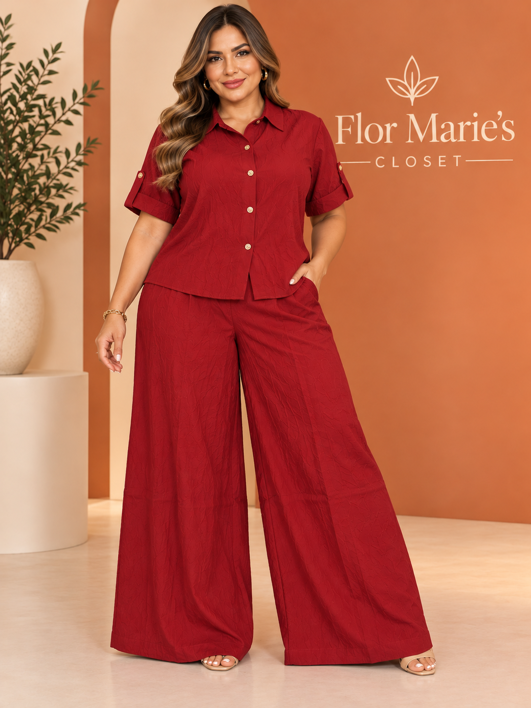 Set Plus Size Rojo Con Botones - Conjunto Elegante y Cómodo