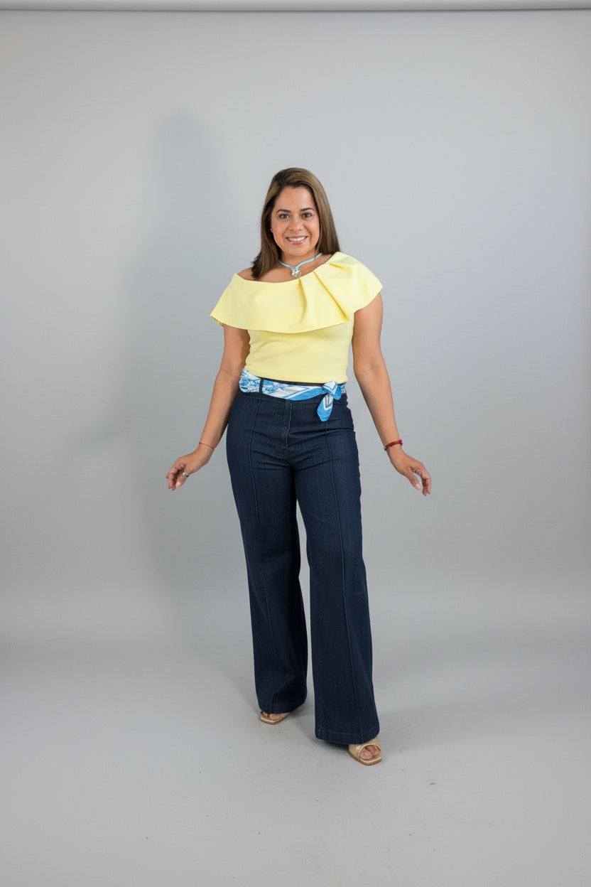 Blusa Asimetrica  Amarilla One Shoulder Elegante / Moda Mujer en Panama / Top Casual Chic